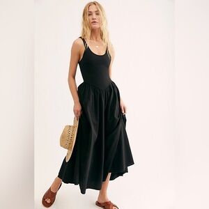 Free People Emily's Black Sleeveless Scoop Back Midi Dress Small